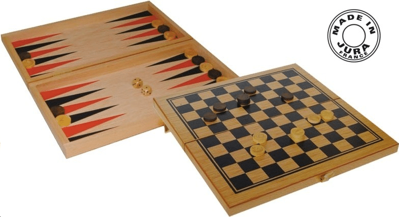 Ancien Jeu De Société – Coffret Jeu De Dames Pliant En Bois 40x40 Cm