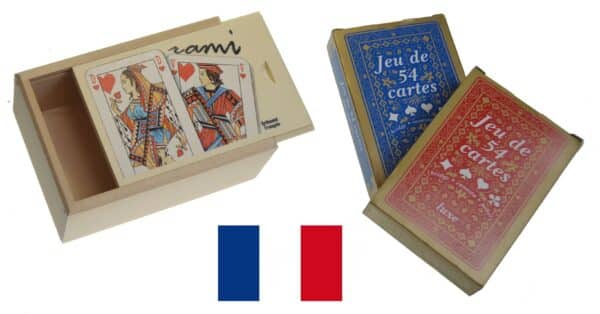 boite rami tilleul naturel decorée avec 2 jeux 2C