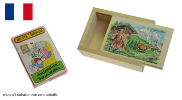 boite à cartes tilleul naturel décorée + jeu des familles M5