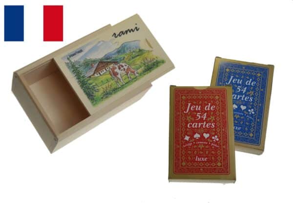 boite rami tilleul naturel decorée avec 2 jeux M1