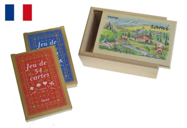 boite rami tilleul naturel decorée avec 2 jeux M2
