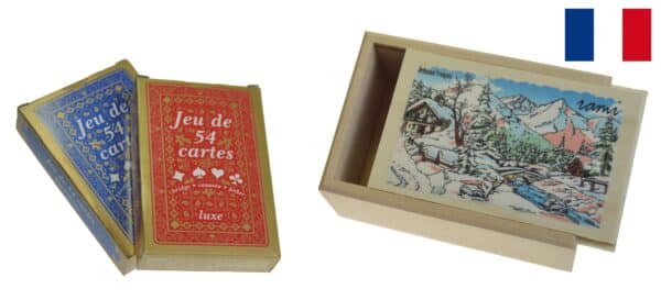 boite rami tilleul naturel decorée avec 2 jeux n9