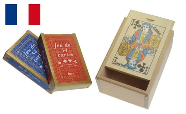 boite rami tilleul naturel decorée avec 2 jeux V