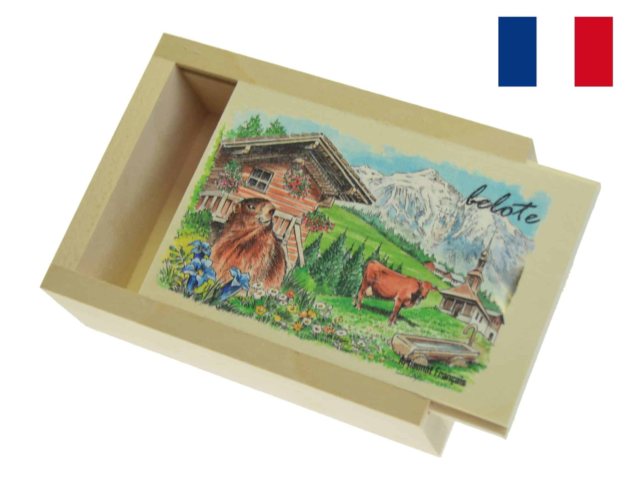 boite à cartes tilleul naturel décorée + jeu 32 C M5 1 boite à cartes tilleul naturel décorée + jeu 32 C M5