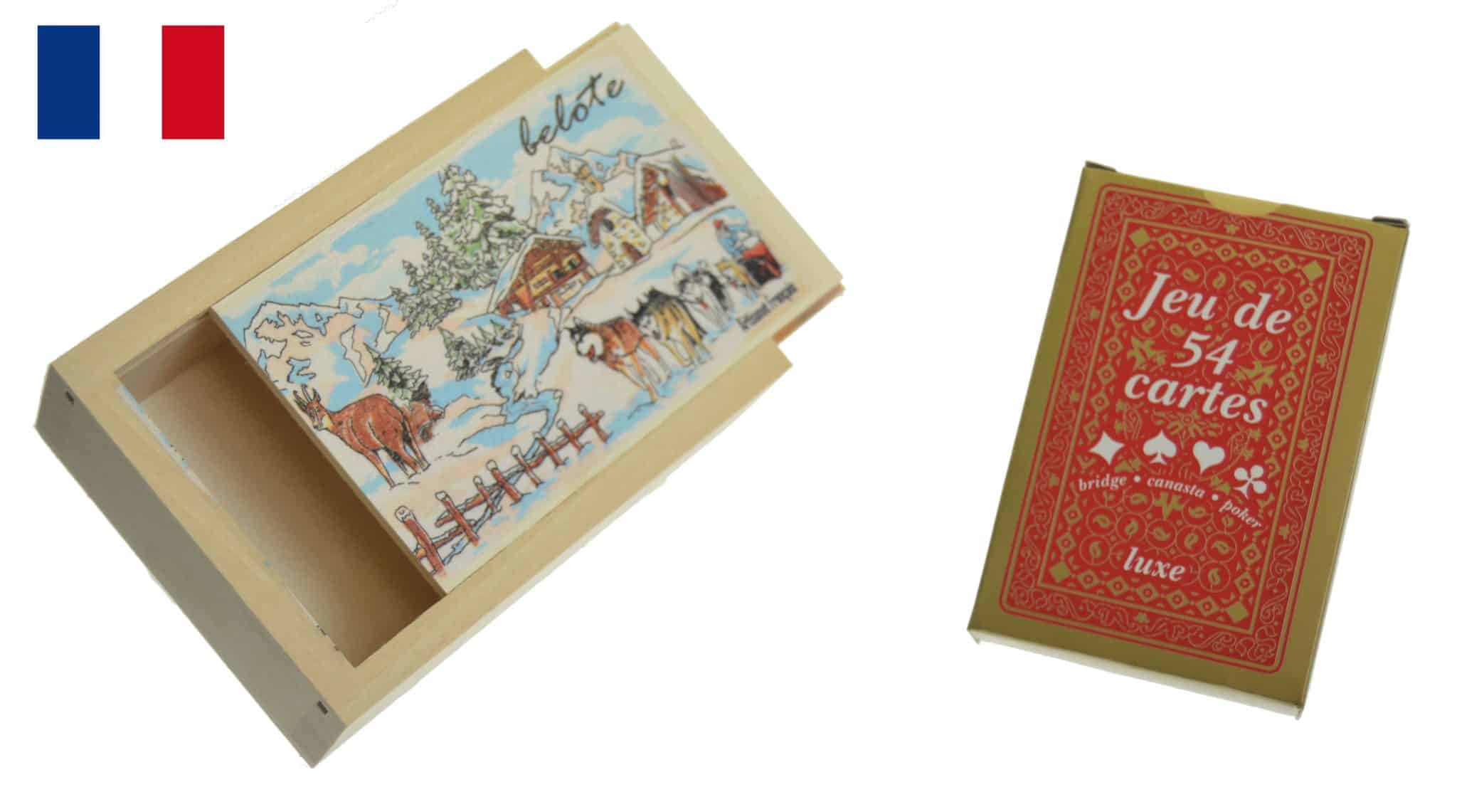 boite à cartes tilleul naturel décorée + jeu 54 C N53 1 boite à cartes tilleul naturel décorée + jeu 54 C N53