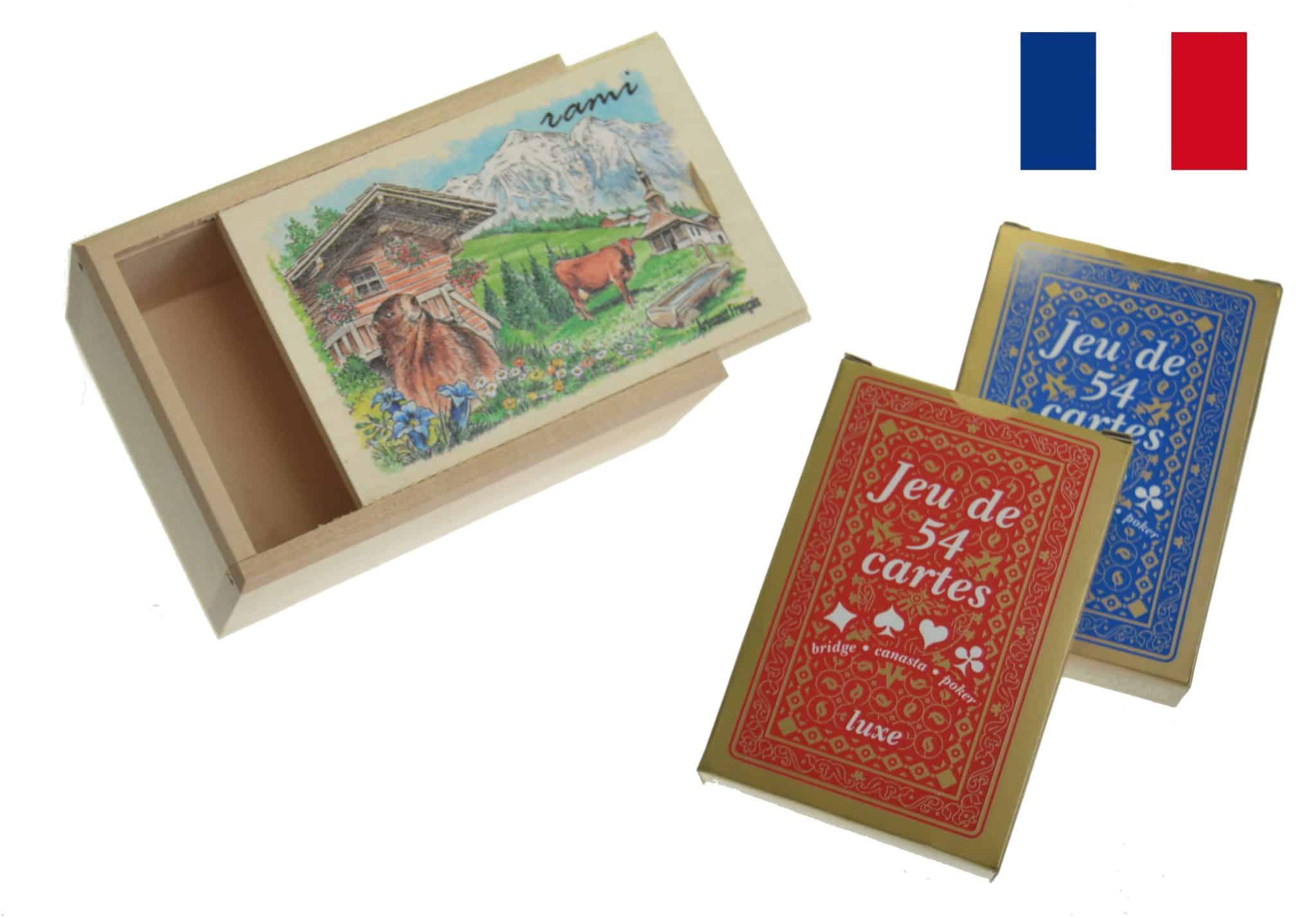 boite rami tilleul naturel decorée avec 2 jeux M5 1 boite rami tilleul naturel decorée avec 2 jeux M5