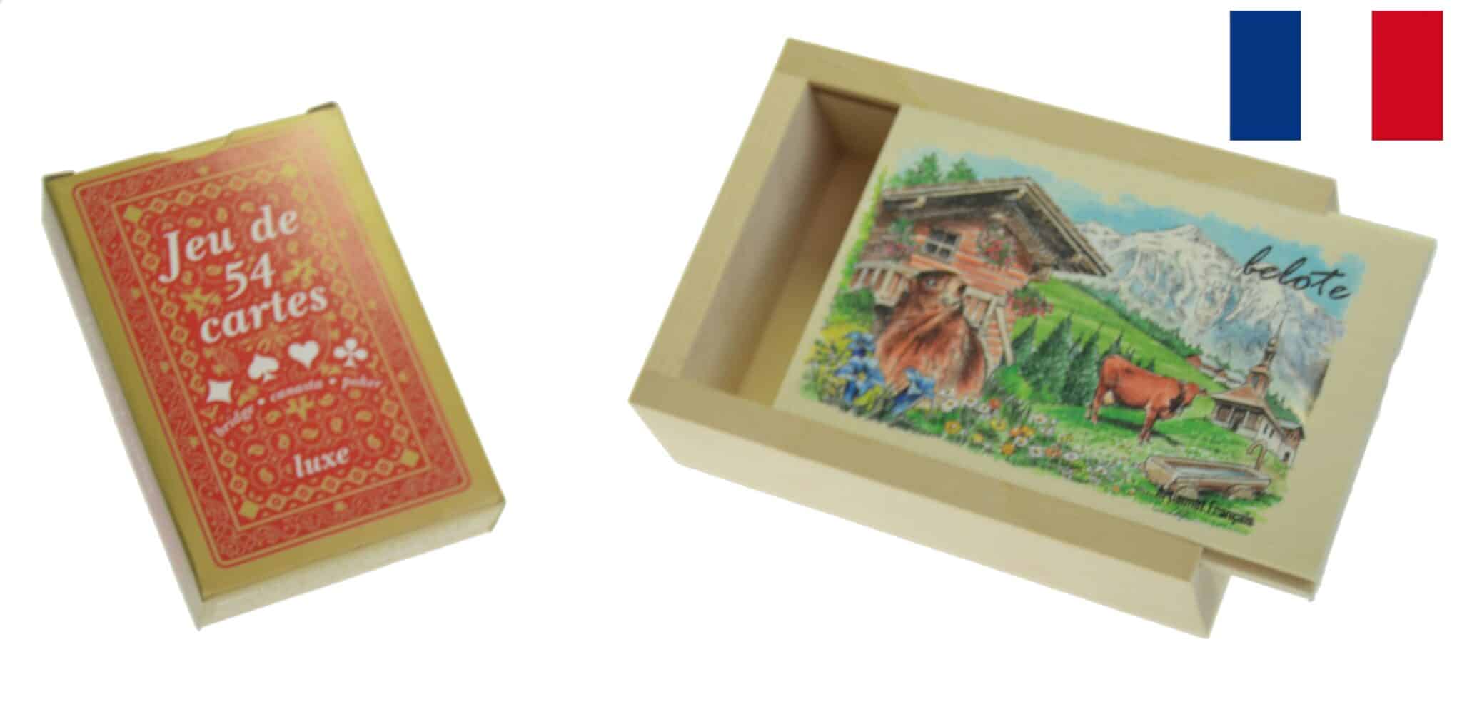 boite à cartes tilleul naturel décorée + jeu 54 C M5 1 boite à cartes tilleul naturel décorée + jeu 54 C M5