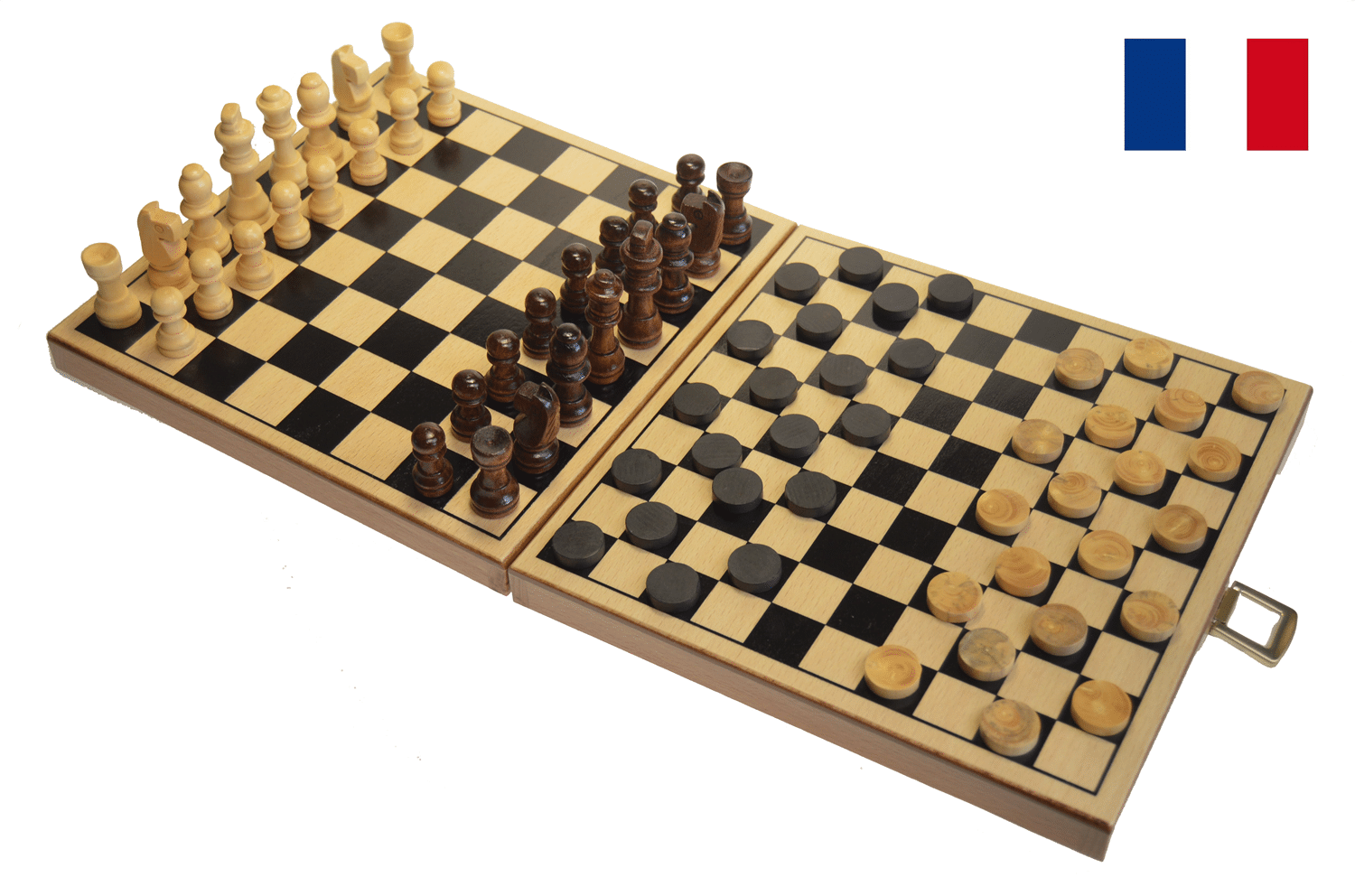 Coffret échecs et dames pions échecs bois 1 Coffret échecs et dames pions échecs bois