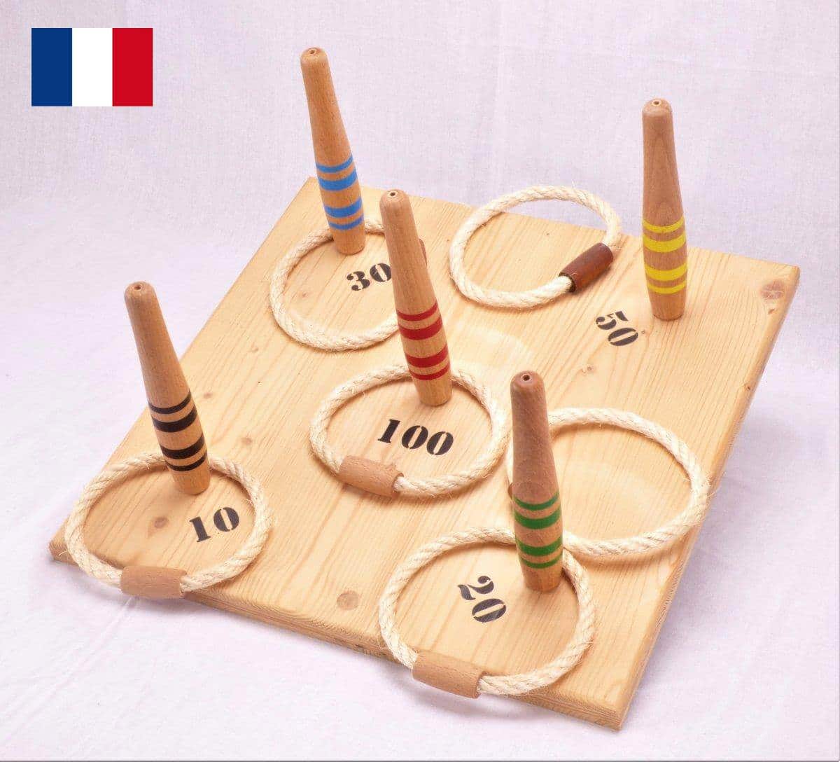 jeu de lancer d'anneaux - bois naturel avec 6 anneaux en corde 1 jeu de lancer d'anneaux - bois naturel avec 6 anneaux en corde