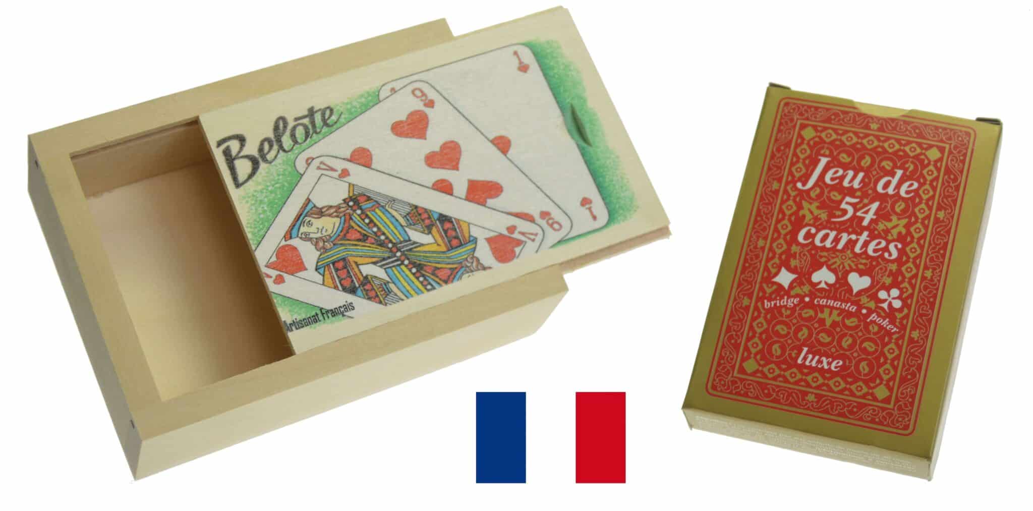 boite à cartes tilleul naturel décorée + jeu 54 C 3C 1 boite à cartes tilleul naturel décorée + jeu 54 C 3C