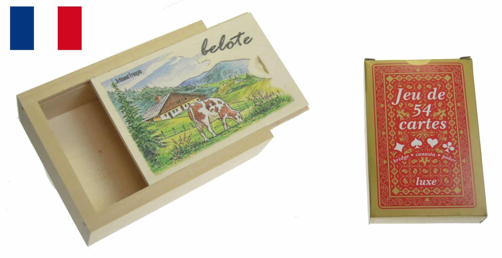 boite à cartes tilleul naturel décorée + jeu 54 C M1 1 boite à cartes tilleul naturel décorée + jeu 54 C M1